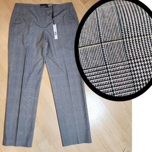 NWT Elie Tahari Jillian Slim Trouser Pant Grey  Plaid Houndstooth Size 12
